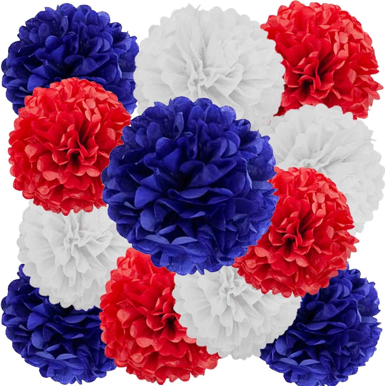 Red, Blue and White Paper Pom Poms Decorations for 4th Fourth of July(12pcs)